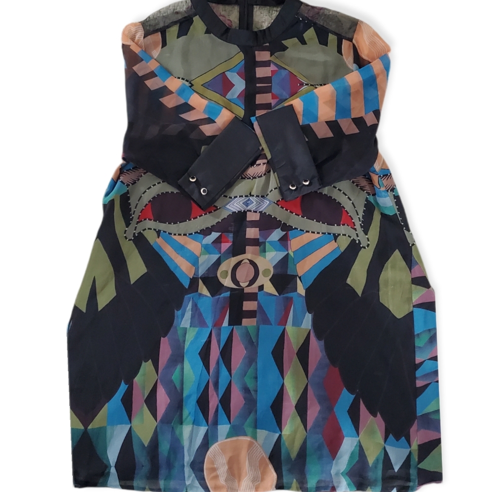 SOLD- ⭐HOST PICK- QIAN MO GE- VINTAGE BOHEMIAN PRINT CHIFFON DRESS-ORIENTAL P… - Picture 12 of 16